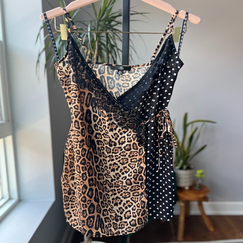 Missguided Polka Dot & Leopard Print & Lace Mini Wrap Dress